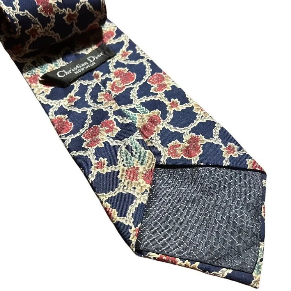 Christian Dior‎ Monsieur Navy Blue Floral Print Necktie - Men's Business